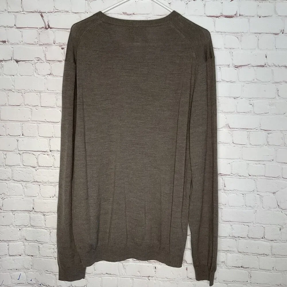 New Sweater‎ Joseph Abboud Men’s XXL Taupe Extra Fine Merino Wool V Neck Preppy